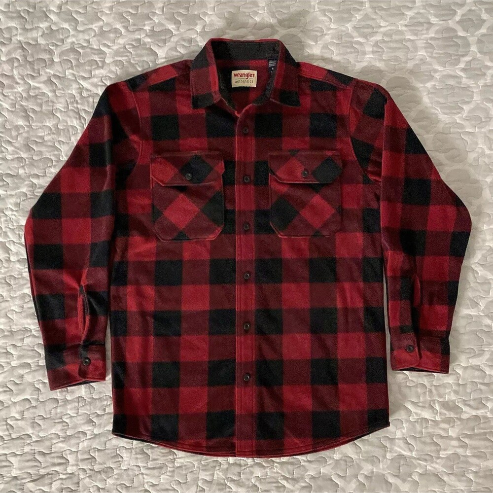 [Size Small] Wrangler Authentics Men's Red Long Sleeve Heavyweight Fleece Shirt